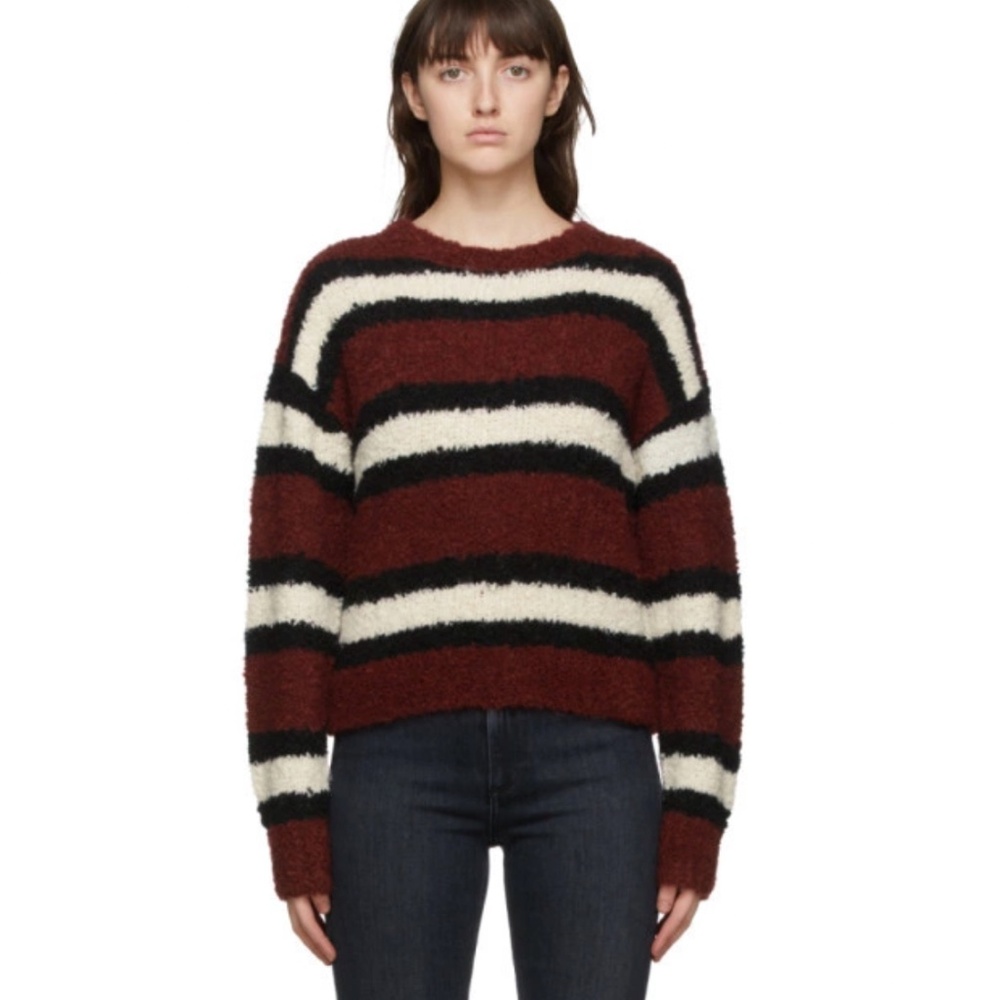 Rag & Bone Women’s Sweater Robyn Burgundy Striped Wool Blend Pullover Size L